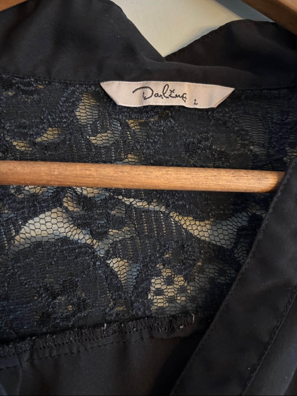 Darling Black Lace-Detail Button-Down Blouse